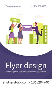 Protesters and activists with placards. People holding and showing empty banners flat vector illustration. Protest meeting, social movement concept for banner, website design or landing web page
