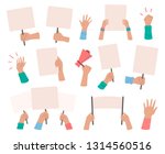 Protesters banners. Manifestation sign placard hold in hand, peace protest poster and blank vote placards. Demonstration activist speech or activist rally isolated vector icons set