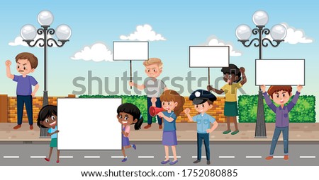 Protesters with blank picketing sign illustration