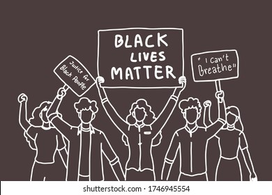 Protesters character design of vector. Justice for black people. Black lives matter. Doodle illustration style.