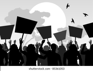 Protesters crowd landscape background illustration