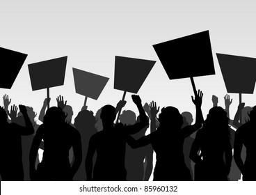 Protesters crowd landscape background illustration