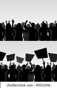 Protesters crowd landscape background illustration