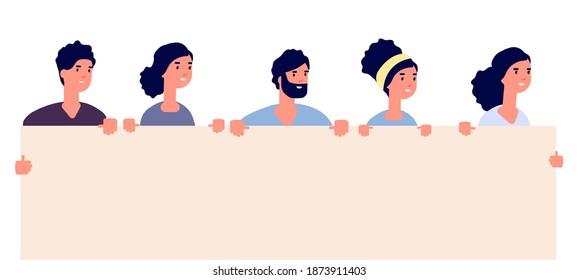Protesters group. Young activists, people crowd holding blank placard. Man woman demonstration vector concept