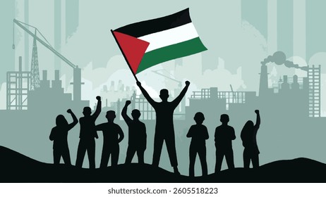 Protesters Holding Palestinian Flag in crowd
