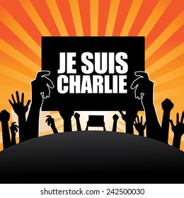 Protesters Je Suis Charlie (French: I am Charlie) EPS 10 vector stock illustration