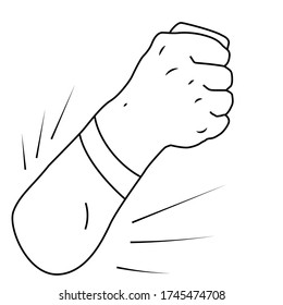 Protester's linear fist to place objects. Vector illustration of a fist on a white background. Stock image for advertising, design, design, print, news, sites.