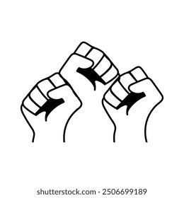 Protesters raised hand fists. Fist protests hands, power and revolution fight symbol. Revolution hand logo.