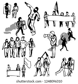 Protesters.  Vector sketch  illustration.