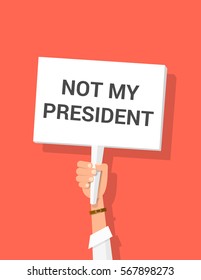 Protesting american man with protest sign isolated. Protestor holding anti president picket sign. Vector flat cartoon illustration for news, advertising, banners design. Struggle for rights concept.