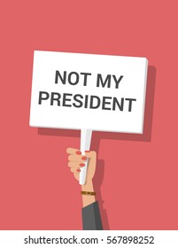 Protesting American Woman With Protest Sign Isolated. Protestor Holding Anti President Picket Sign. Vector Flat Cartoon Illustration For News, Advertising, Banners Design. Struggle For Rights Concept.