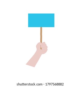 protesting concept, hand holding a placard icon over white background, flat style, vector illustration