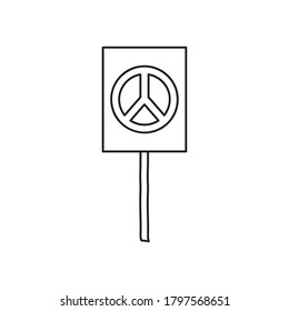 protesting concept, placard with peace symbol icon over white background, line style, vector illustration