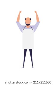 Protesting man in full growth with a banner. Isolated on white background. Vector illustration.