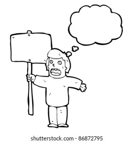 protesting man with placard cartoon