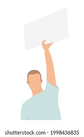 Protesting man with placard. Flat character design vector illustration isolated on white background.