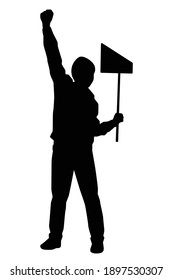 Protesting man silhouette vector on white background