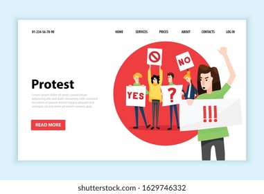 Protesting people activist horizontal banner background for website with human characters clickable links and editable text vector illustration