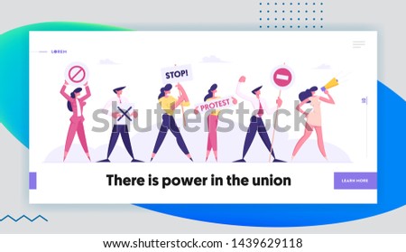 Protesting People Against Election or Candidate Voting Holding Placards on Strike or Demonstration, Protest Banners and Signs Website Landing Page, Web Page. Cartoon Flat Vector Illustration, Banner