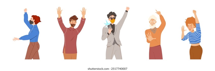 Protesting People Character at Demonstration or Strike Vector Set