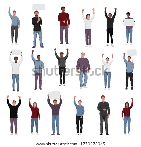 Protesting people with fists raised vector set