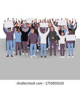 Protesting people with hands up. Public protest illustration