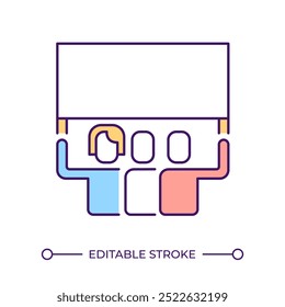 Protestando contra el icono de color RGB. Anuncio de demostración. Concepto de activismo. Defensa de los derechos humanos. Movimiento social. Ilustración vectorial aislada. Dibujo de línea relleno simple. Trazo editable
