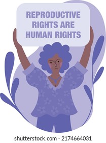 protesting woman about abortion illustration - reproductive rights are human rights sign