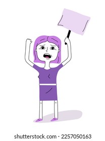 Protesting woman with placard at strike or picket