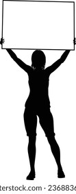 Protestor or demonstrator at a demonstration march, picket line or strike protest rally in silhouette. Holding up a banner or picket sign board placard.