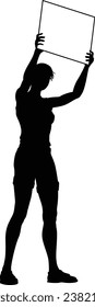 Protestor or demonstrator at a demonstration march, picket line or strike protest rally in silhouette. Holding up a banner or picket sign board placard.
