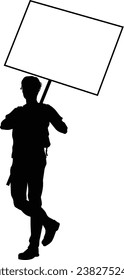 Demonstranten oder Demonstranten bei einem Demonstrationsmarsch, einer Picketline oder einem Streik Protest Kundgebung in Silhouette. Halten Sie ein Banner oder eine Plakatwand für das Picketschild fest.