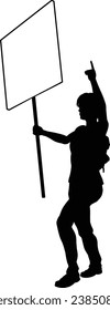 Protestor or demonstrator at a demonstration march, picket line or strike protest rally in silhouette. Holding up a banner or picket sign board placard.