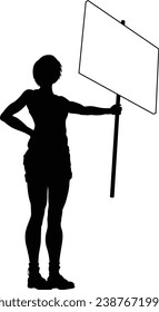 Protestor or demonstrator at a demonstration march, picket line or strike protest rally in silhouette. Holding up a banner or picket sign board placard.