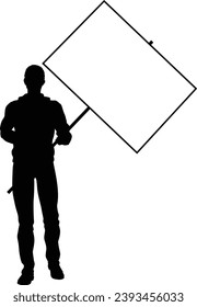Protestor or demonstrator at a demonstration march, picket line or strike protest rally in silhouette. Holding up a banner or picket sign board placard.