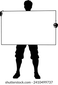 Protestor or demonstrator at a demonstration march, picket line or strike protest rally in silhouette. Holding up a banner or picket sign board placard.