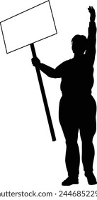 Protestor or demonstrator at a demonstration march, picket line or strike protest rally in silhouette. Holding up a banner or picket sign board placard.