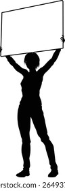 Protestor or demonstrator at a demonstration march, picket line or strike protest rally in silhouette. Holding up a banner or picket sign board placard.