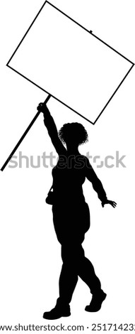 Protestor or demonstrator at a demonstration march, picket line or strike protest rally in silhouette. Holding up a banner or picket sign board placard.