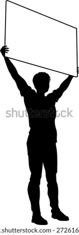 Protestor or demonstrator at a demonstration march, picket line or strike protest rally in silhouette. Holding up a banner or picket sign board placard.