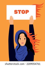 Protests In Iran. Rally And Protest In Iran 2022. Women's Freedom In Iran. The Woman Asks For Help. Muslim Women In A Hijab Protest. Arabic Girl Holding A Blank Poster. Support Iran