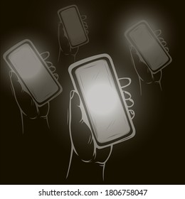 protests and revolutions in the world vector illustration hand holding phone lights at night