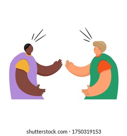 Protests in the USA. Concept of dialogue between black and white American people. Vector flat illustration with two men in cartoon style and nice colors.