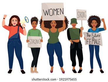 Protests for women's rights. Vector illustration. Isolated on a white background.
