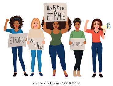 Proteste für Frauenrechte. Vektorgrafik. Einzeln auf weißem Hintergrund.