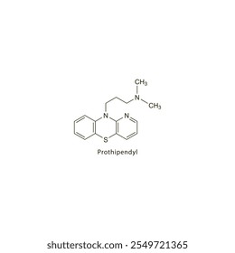 Prothipendyl flache Skelett molekulare Struktur Sedativum in Schlaflosigkeit Behandlung verwendet. Wissenschaftliches Vektorgrafik.