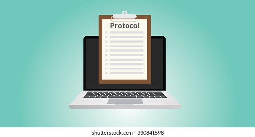 protocol concept rules in front of computer or notebook