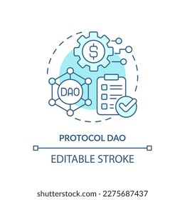 Protocol DAO turquoise concept icon. Decentralized autonomous organizations type abstract idea thin line illustration. Isolated outline drawing. Editable stroke. Arial, Myriad Pro-Bold fonts used