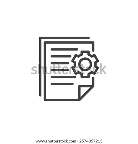 Protocol Document line icon. linear style sign for mobile concept and web design. A paper document with a gear outline vector icon. Rules, agreements, and official processes symbol, logo illustration