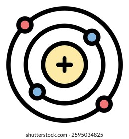 Proton icon in flat line style representing atomic structure positive charge and subatomic particles ideal for science physics and chemistry concepts.